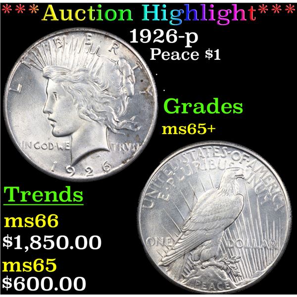 ***Auction Highlight*** 1926-p Peace Dollar $1 Graded ms65+ By SEGS (fc)