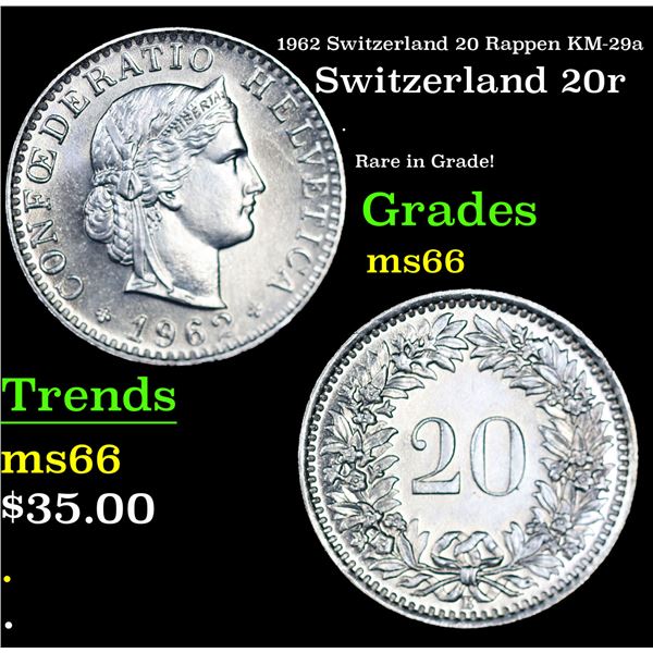 1962 Switzerland 20 Rappen KM-29a Grades GEM+ Unc