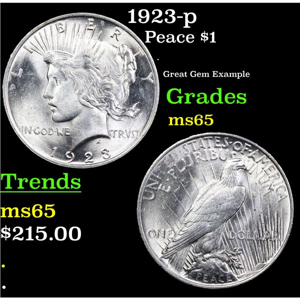 1923-p Peace Dollar $1 Grades GEM Unc