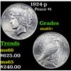Image 1 : 1924-p Peace Dollar $1 Grades GEM+ Unc