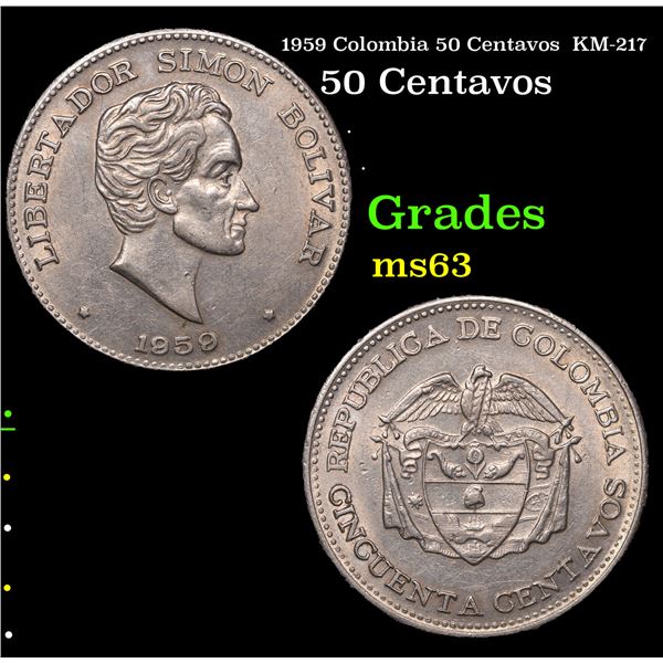 1959 Colombia 50 Centavos  KM-217 Grades Select Unc