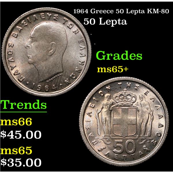 1964 Greece 50 Lepta KM-80 Grades GEM+ Unc