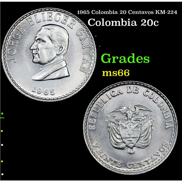 1965 Colombia 20 Centavos KM-224 Grades GEM+ Unc