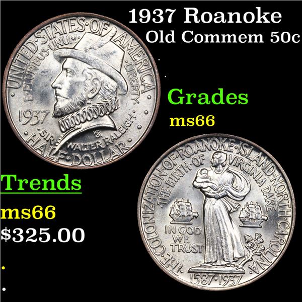 1937 Roanoke Old Commem Half Dollar 50c Graded ms66 BY SEGS