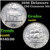 Image 1 : 1936 Delaware Old Commem Half Dollar 50c Graded ms66 BY SEGS
