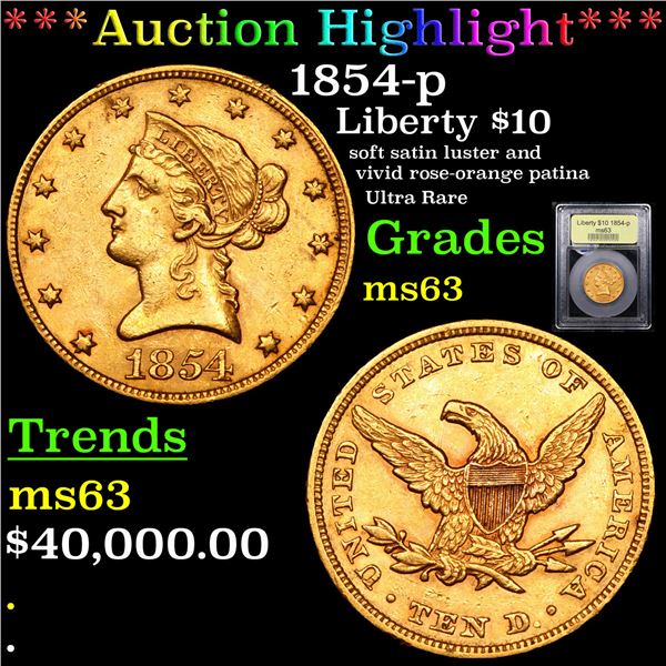 ***Auction Highlight*** 1854-p Gold Liberty Eagle $10 Graded Select Unc By USCG (fc)