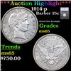***Auction Highlight*** 1914-p Barber Quarter 25c Graded ms65 BY SEGS (fc)