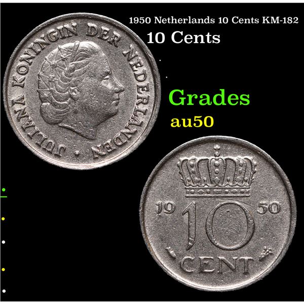 1950 Netherlands 10 Cents KM-182 Grades AU, Almost Unc
