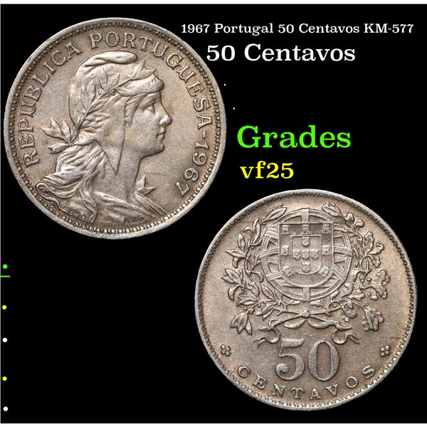 1967 Portugal 50 Centavos KM-577 Grades vf+