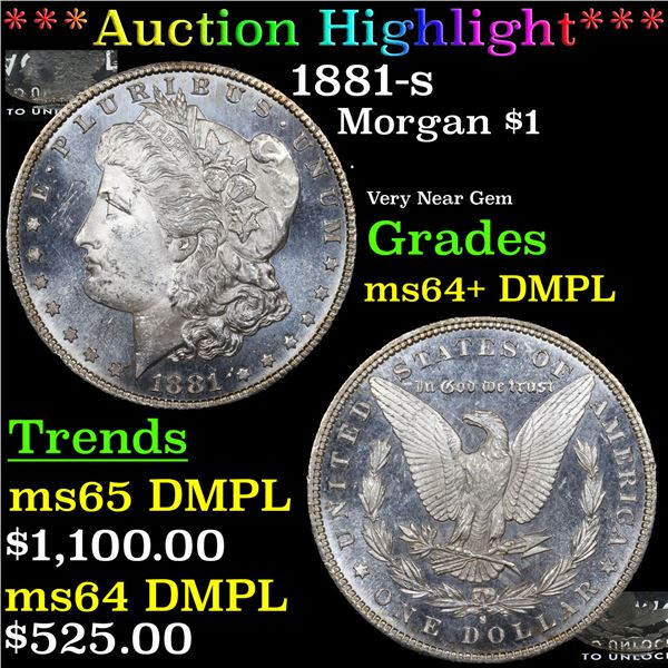 ***Auction Highlight*** 1881-s Morgan Dollar $1 Graded ms64+ DMPL BY SEGS (fc)
