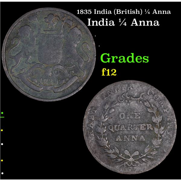 1835 India (British) 1/4 Anna Grades f, fine