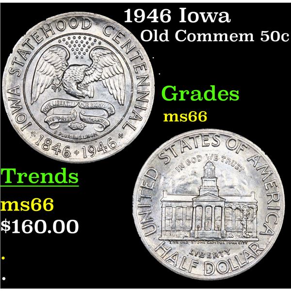1946 Iowa Old Commem Half Dollar 50c Grades GEM+ Unc