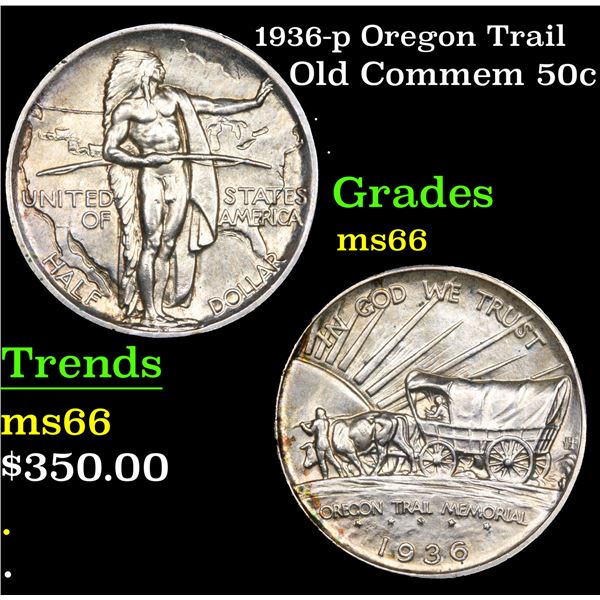1936-p Oregon Trail Old Commem Half Dollar 50c Grades GEM+ Unc