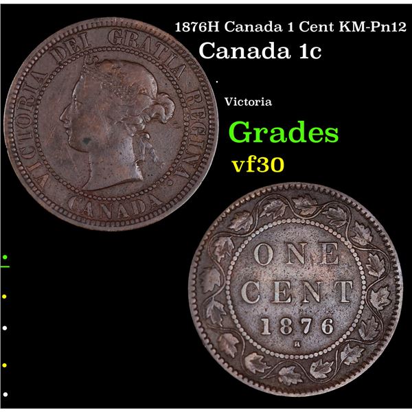 1876H Canada 1 Cent KM-Pn12 Grades vf++