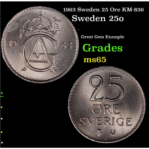 1963 Sweden 25 Ore KM-836 Grades GEM Unc