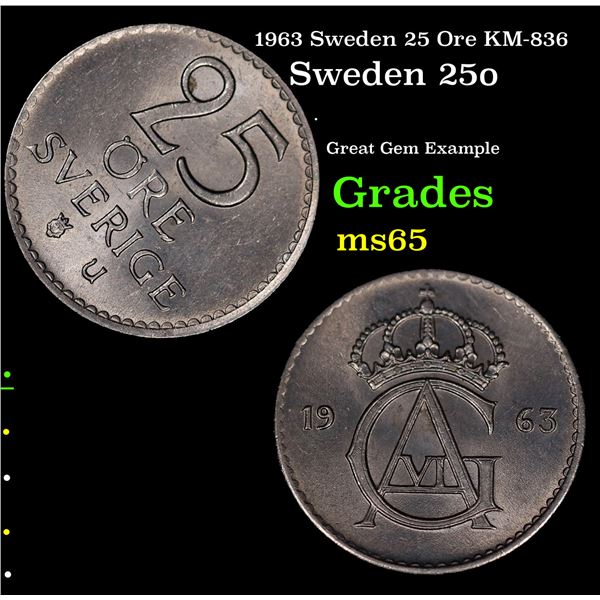 1963 Sweden 25 Ore KM-836 Grades GEM Unc