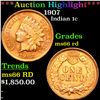 Image 1 : ***Auction Highlight*** 1907 Indian Cent 1c Graded ms66 rd BY SEGS (fc)