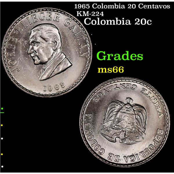 1965 Colombia 20 Centavos KM-224 Grades GEM+ Unc