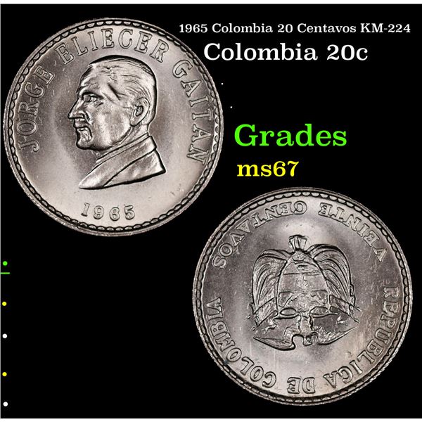 1965 Colombia 20 Centavos KM-224 Grades GEM++ Unc