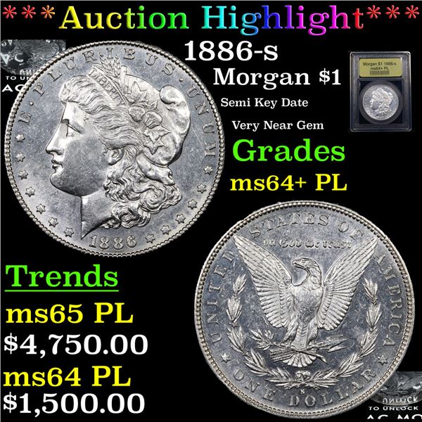 ***Auction Highlight*** 1886-s Morgan Dollar $1 Graded Choice Unc+ PL BY USCG (fc)