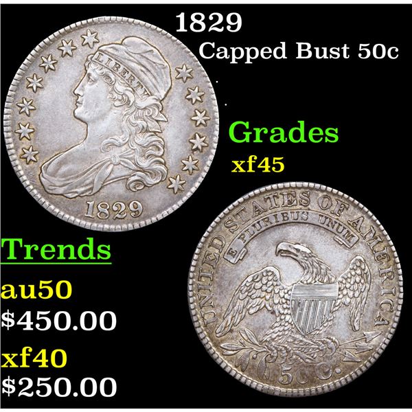 1829 Capped Bust Half Dollar 50c Grades xf+