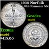 Image 1 : 1936 Norfolk Old Commem Half Dollar 50c Graded ms66 BY SEGS