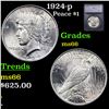 Image 1 : 1924-p Peace Dollar $1 Graded ms66 By SEGS
