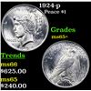 Image 1 : 1924-p Peace Dollar $1 Grades GEM+ Unc