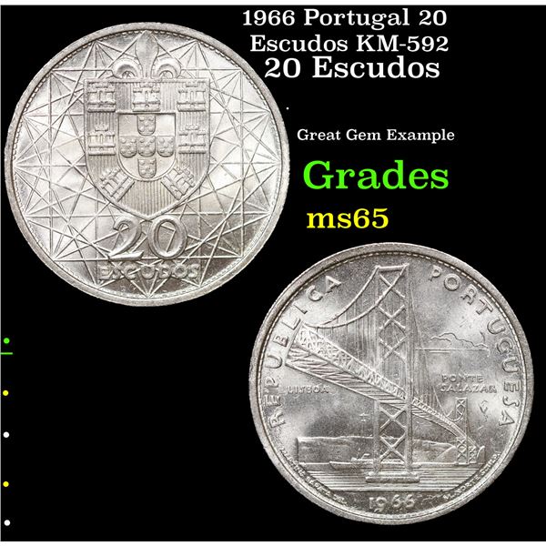 1966 Portugal 20 Escudos KM-592 Grades GEM Unc
