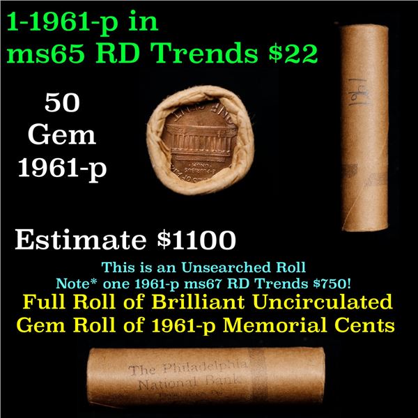 Shotgun Lincoln 1c roll, National Bank Wrapper 1961-p 50 pcs