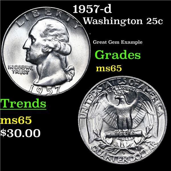 1957-d Washington Quarter 25c Grades GEM Unc