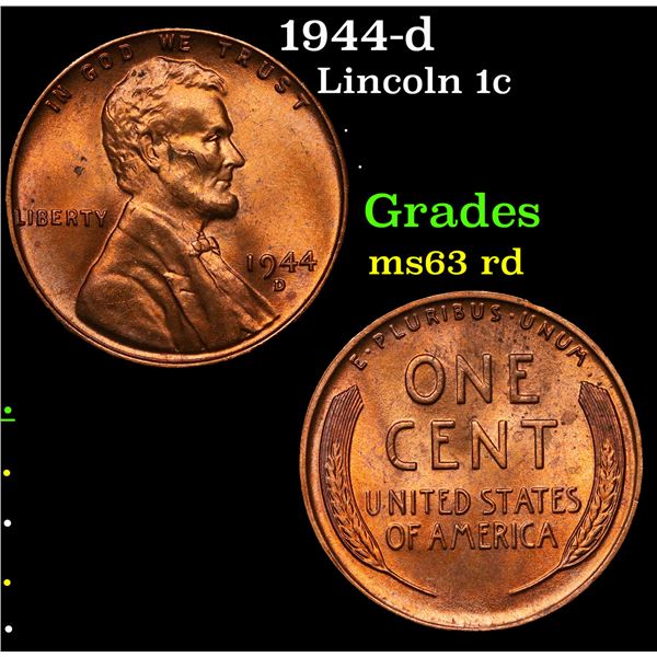 1944-d Lincoln Cent 1c Grades Select Unc RD