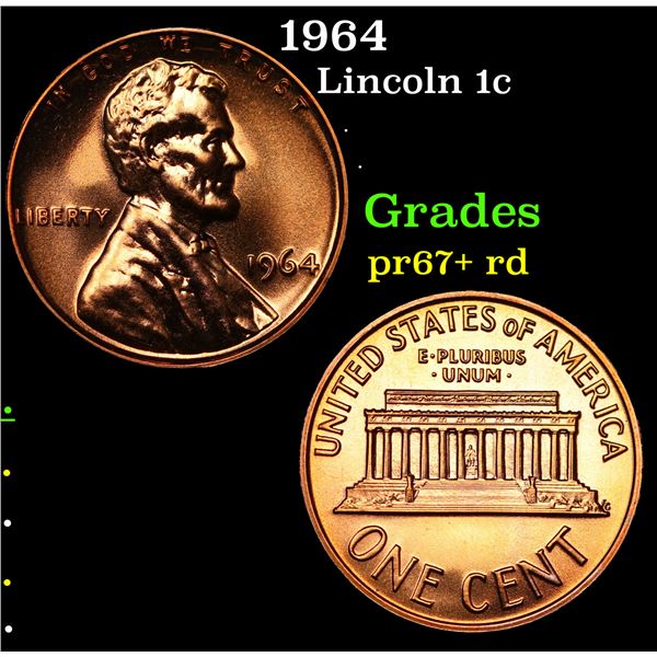 Proof 1964 Lincoln Cent 1c Grades Gem++ Proof Red