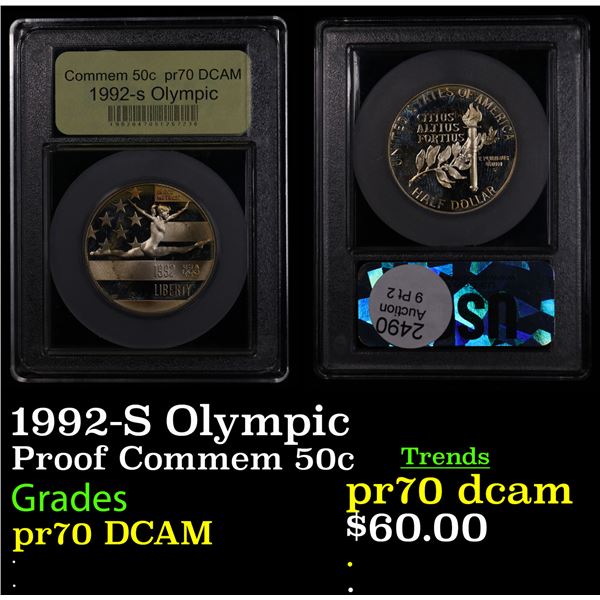 Proof 1992-S Olympic Modern Commem Half Dollar 50c Graded GEM++ Proof Deep Cameo By USCG