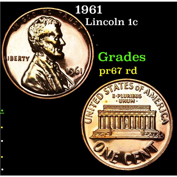 Proof 1961 Lincoln Cent 1c Grades Gem++ Proof Red