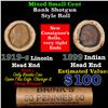 Image 1 : Mixed small cents 1c orig shotgun roll, 1919-S Wheat Cent, 1899 Indian Cent other end, Brinks Wrappe