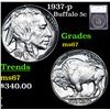 Image 1 : 1937-p Buffalo Nickel 5c Graded ms67 By SEGS