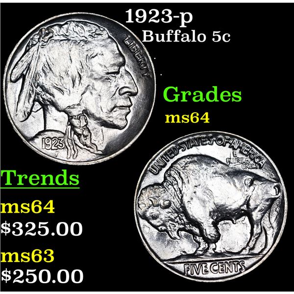 1923-p Buffalo Nickel 5c Grades Choice Unc