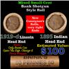 Image 1 : Mixed small cents 1c orig shotgun roll, 1919-D Wheat Cent, 1895 Indian Cent other end, Brinks Wrappe