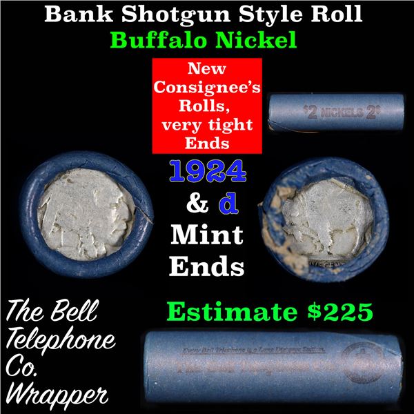 Buffalo Nickel Shotgun Roll in Old Bank Style 'Bell Telephone'  Wrapper 1924 & D Mint Ends