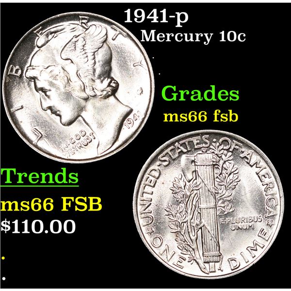 1941-p Mercury Dime 10c Grades GEM+ FSB
