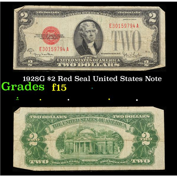 1928G $2 Red Seal United States Note Grades f+