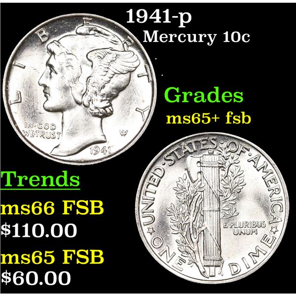 1941-p Mercury Dime 10c Grades GEM+ FSB