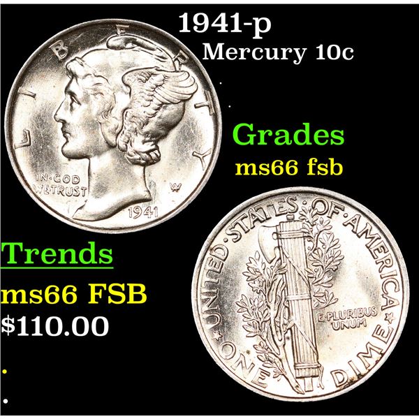 1941-p Mercury Dime 10c Grades GEM+ FSB