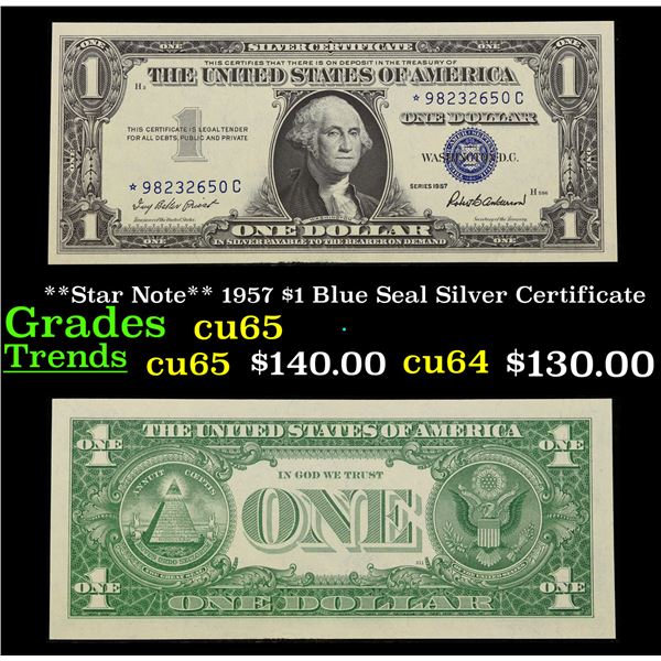 **Star Note** 1957 $1 Blue Seal Silver Certificate Grades Gem CU