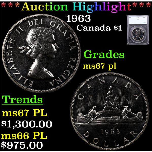 ***Auction Highlight*** 1963 Canada Dollar $1 Graded ms67 pl By SEGS (fc)