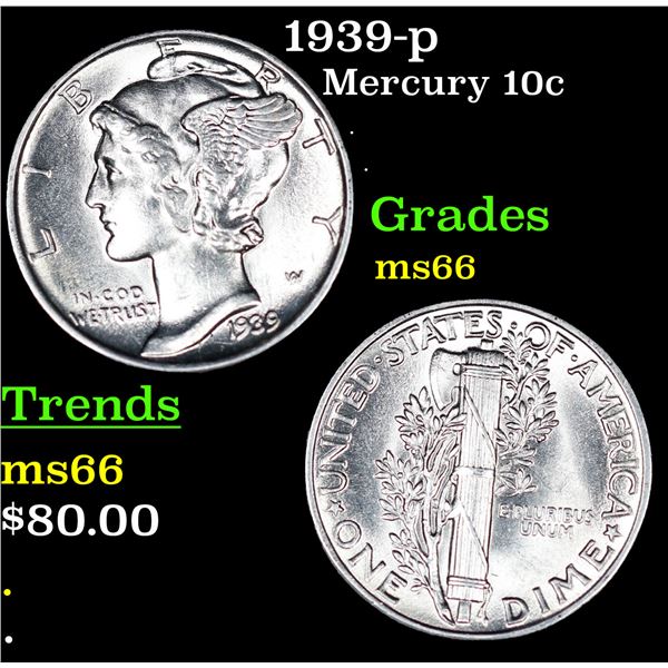 1939-p Mercury Dime 10c Grades GEM+ Unc