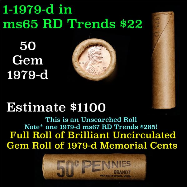 Shotgun Lincoln 1c roll, 1979-d 50 pcs Brandt Wrapper
