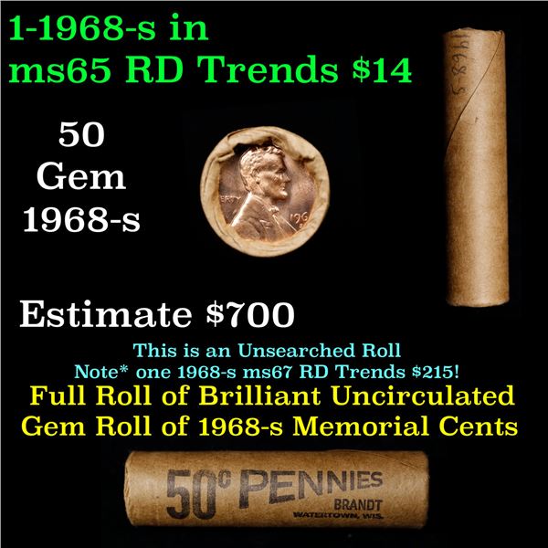 Shotgun Lincoln 1c roll, 1968-s 50 pcs Brandt Wrapper