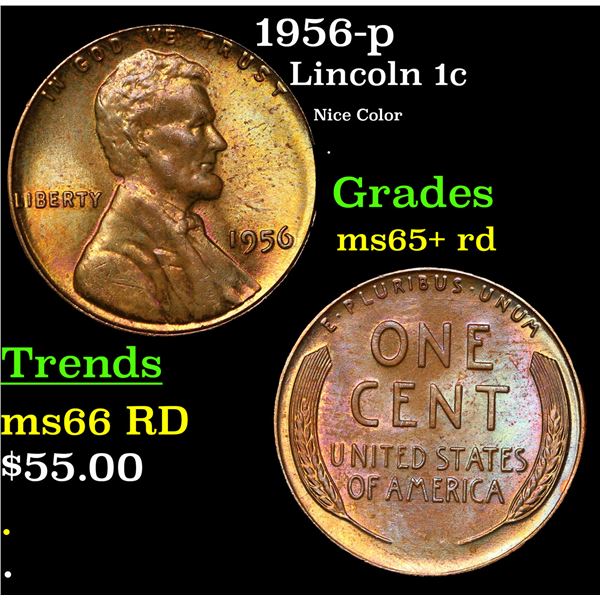 1956-p Lincoln Cent 1c Grades Gem+ Unc RD
